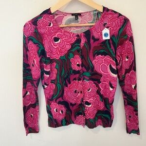Talbots Vibrant Pink and Green Floral Cardigan